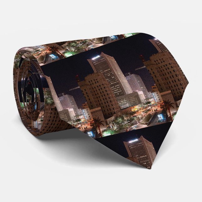 Phoenix Arizona Skyscapers at Night Neck Tie (Rolled)