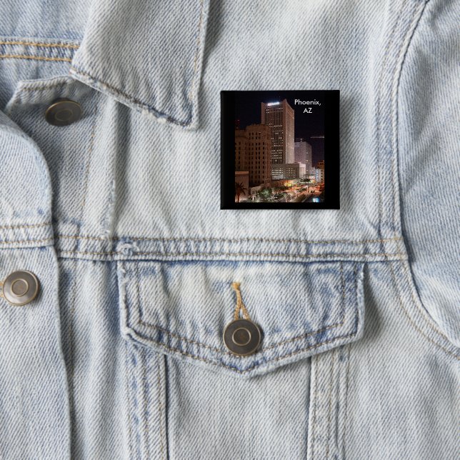 Phoenix Arizona SkyScraper Night Pinback Button (In Situ)