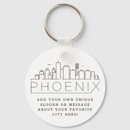 Phoenix Arizona Stylized Skyline  Custom Slogan Keychain