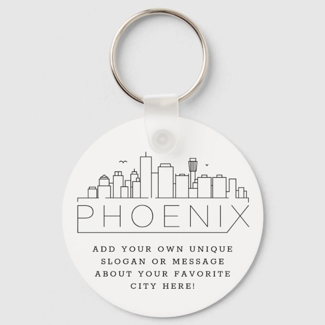 Phoenix, Arizona Stylized Skyline | Custom Slogan Keychain (Front)