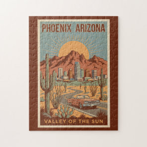 Phoenix Arizona Sun Illustration Travel Art Retro Jigsaw Puzzle