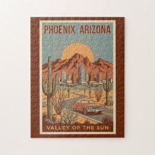Phoenix Arizona Sun Illustration Travel Art Retro Jigsaw Puzzle