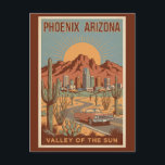 Phoenix Arizona Sun Illustration Travel Art Retro Postcard<br><div class="desc">Phoenix retro vector travel design. Phoenix is a sun-soaked desert city known for its sweeping mountain views,  vibrant arts scene,  and signature Southwestern landscapes.</div>