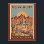 Phoenix Arizona Sun Illustration Travel Art Retro Postcard<br><div class="desc">Phoenix retro vector travel design. Phoenix is a sun-soaked desert city known for its sweeping mountain views,  vibrant arts scene,  and signature Southwestern landscapes.</div>