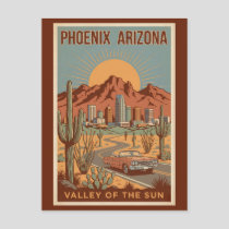 Phoenix Arizona Sun Illustration Travel Art Retro Postcard