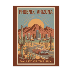Phoenix Arizona Sun Illustration Travel Art Retro Postcard