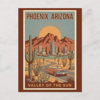 Phoenix Arizona Sun Illustration Travel Art Retro Postcard