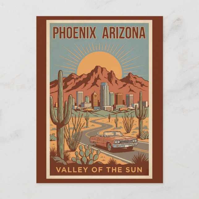 Phoenix Arizona Sun Illustration Travel Art Retro Postcard (Front)