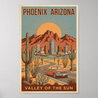 Phoenix Arizona Sun Illustration Travel Art Retro Poster