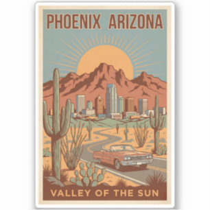 Phoenix Arizona Sun Illustration Travel Art Retro Sticker
