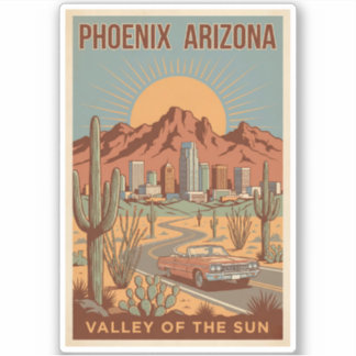 Phoenix Arizona Sun Illustration Travel Art Retro Sticker
