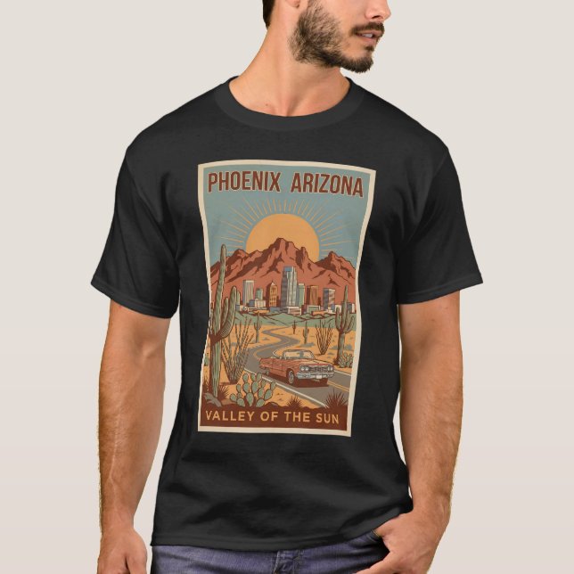 Phoenix Arizona Sun Illustration Travel Art Retro T-Shirt (Front)