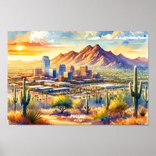 Phoenix Arizona Travel Places watercolor Poster