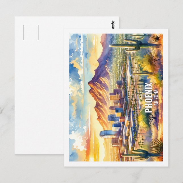 Phoenix Arizona USA Famous Place watercolor Postcard (Front/Back)
