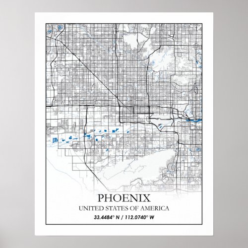 Phoenix Arizona USA Travel City Map Poster