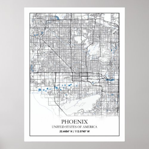 Phoenix Arizona USA Travel City Map Poster