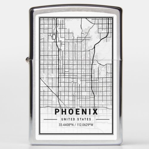 Phoenix Arizona USA Travel City Map Zippo Lighter