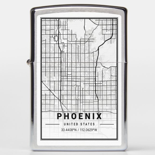 Phoenix Arizona USA Travel City Map Zippo Lighter (Front)