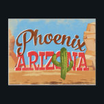 Phoenix Arizona Vintage Travel Postcard<br><div class="desc">Phoenix Arizona neo vintage travel poster wall art in cartoon retro style featuring the desert,  a cactus and red rock environment.</div>
