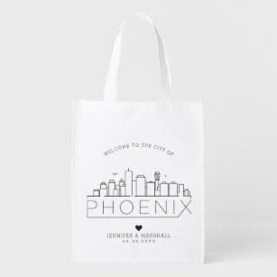 Phoenix, Arizona Wedding   Stylized Skyline Grocery Bag