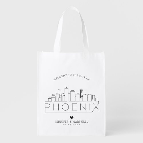 Phoenix Arizona Wedding  Stylized Skyline Grocery Bag