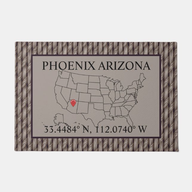 Phoenix Arizona You Are Here Map Faux Weave Doormat (Front)