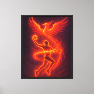 Phoenix Basketball Art–Flaming Athlete & Fire Bird Canvas Print