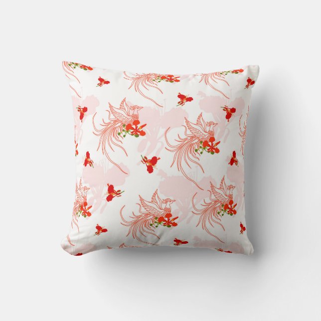 Phoenix Bird And Flower Seamless Pattern Art Throw Pillow (Front)