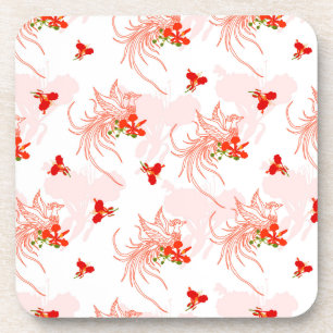 Phoenix Bird And Phoenix Flower Seamless Pattern Beverage Coaster