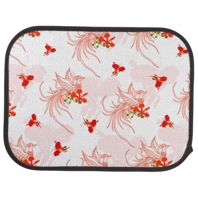 Phoenix Bird And Phoenix Flower Seamless Pattern Car Floor Mat (Rear)