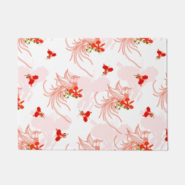 Phoenix Bird And Phoenix Flower Seamless Pattern Doormat (Front)