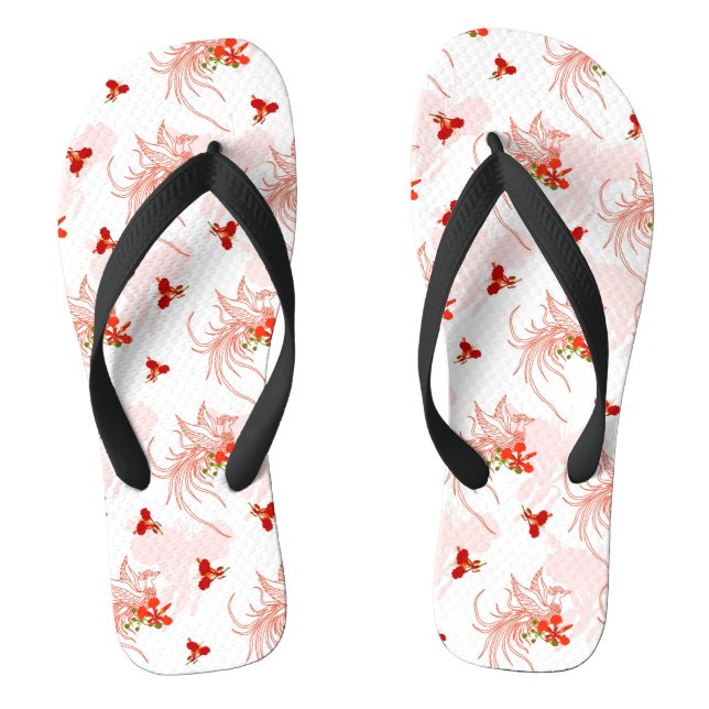 Phoenix Bird And Phoenix Flower Seamless Pattern Flip Flops (Footbed)