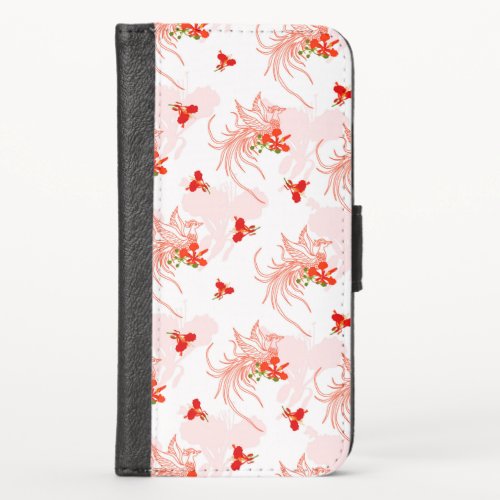 Phoenix Bird And Phoenix Flower Seamless Pattern iPhone XS Wallet Case