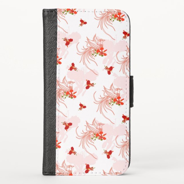 Phoenix Bird And Phoenix Flower Seamless Pattern iPhone Wallet Case (Front)