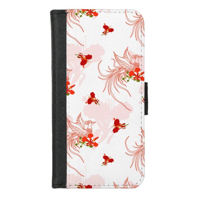 Phoenix Bird And Phoenix Flower Seamless Pattern iPhone Wallet Case (Front)