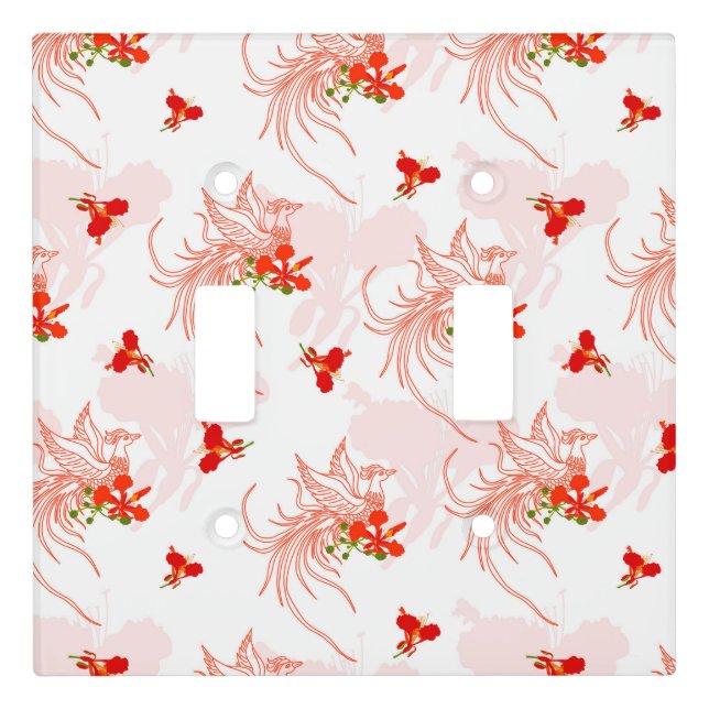 Phoenix Bird And Phoenix Flower Seamless Pattern Light Switch Cover (Front)