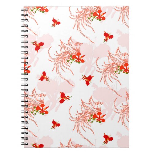 Phoenix Bird And Phoenix Flower Seamless Pattern Notebook