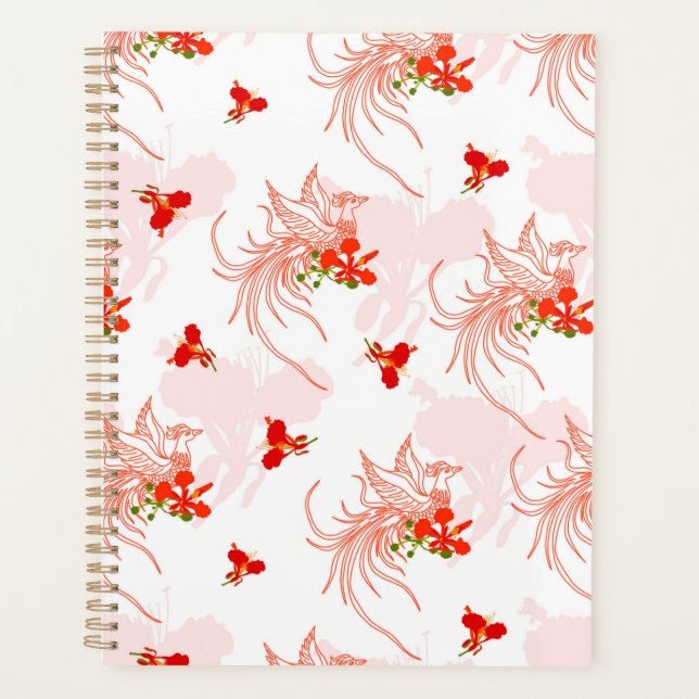 Phoenix Bird And Phoenix Flower Seamless Pattern Planner (Front)