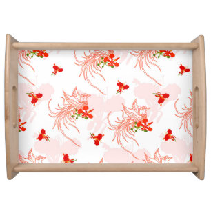 Phoenix Bird And Phoenix Flower Seamless Pattern Serving Tray