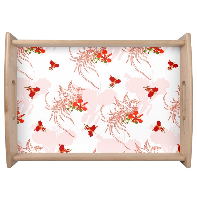 Phoenix Bird And Phoenix Flower Seamless Pattern Serving Tray (Front)