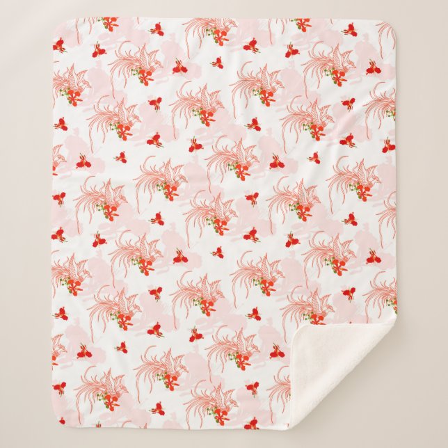 Phoenix Bird And Phoenix Flower Seamless Pattern Sherpa Blanket (Front)