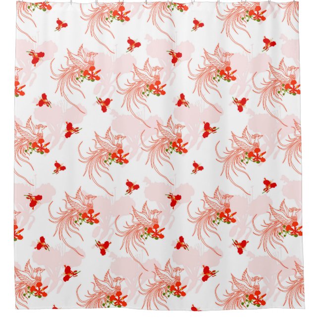Phoenix Bird And Phoenix Flower Seamless Pattern Shower Curtain (Front)