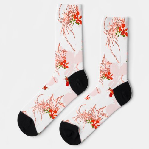 Phoenix Bird And Phoenix Flower Seamless Pattern Socks