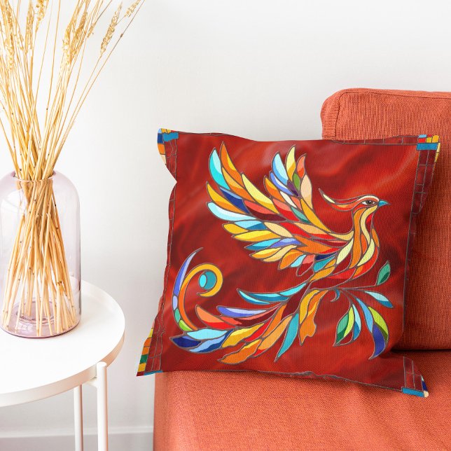 Phoenix Bird - colorful mosaic art Throw Pillow (Creator Uploaded)