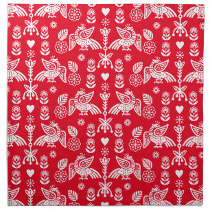 Phoenix Bird Folk Art Print Cloth Napkin