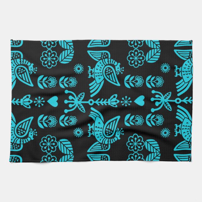 Phoenix Bird Folk Art Print Kitchen Towel (Horizontal)