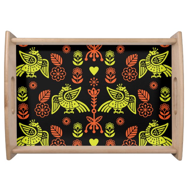 Phoenix Bird Folk Art Print Serving Tray (Front)