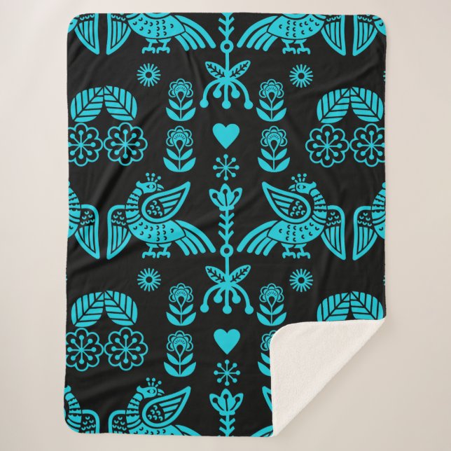 Phoenix Bird Folk Art Print Sherpa Blanket (Front)