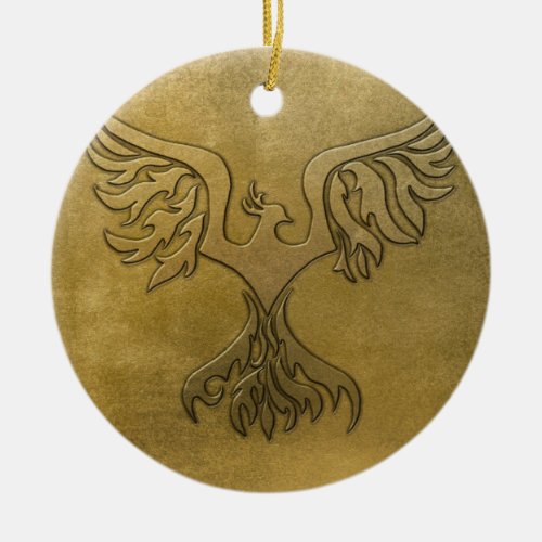 Phoenix Bird Gold Embossed Ceramic Ornament