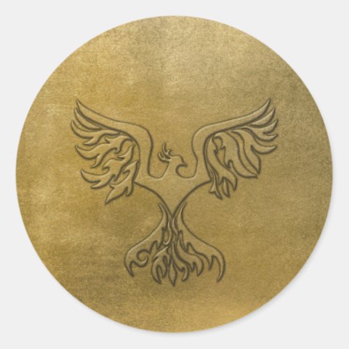 Phoenix Bird Gold Embossed Classic Round Sticker